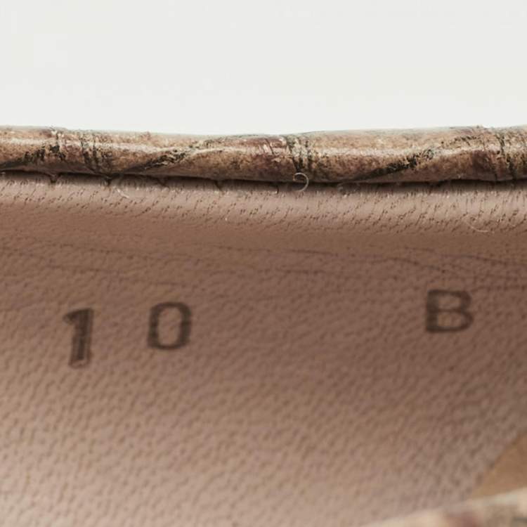 Pre Owned Salvatore Ferragamo Brown Karung Leather Vara Bow Peep Toe Pumps Size 40.5