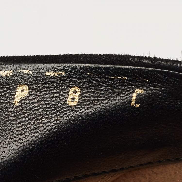 Pre Owned Salvatore Ferragamo Black Suede Vara Bow Ankle Boots Size 38.5