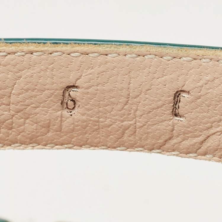 Pre Owned Salvatore Ferragamo Blue Patent Leather Cork Wedge Slingback Sandals Size 36.5