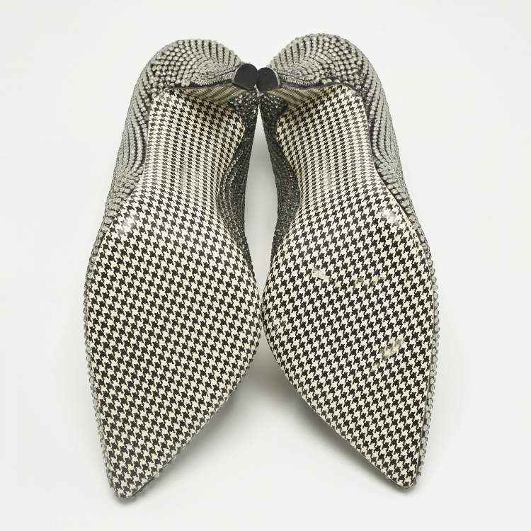 Pre Owned Salvatore Ferragamo Silver Satin Crystal Embellished Pointed Toe Pumps Size 37.5