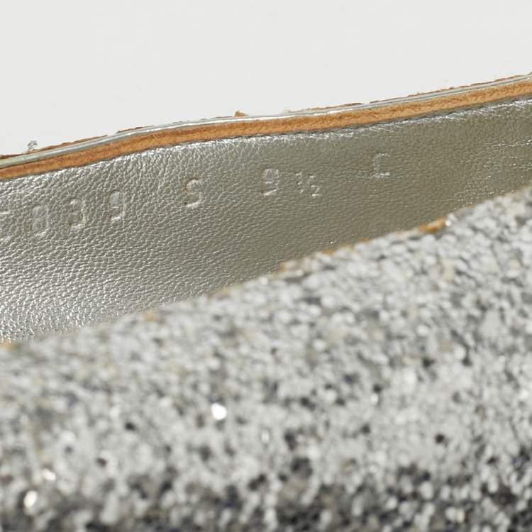 Pre Owned Salvatore Ferragamo Silver Canvas and Leather Garda Block Heel Pumps Size 40