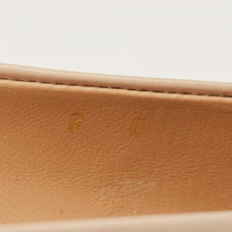 Pre Owned Salvatore Ferragamo Beige Leather Vara Bow Ballet Flats Size 38.5