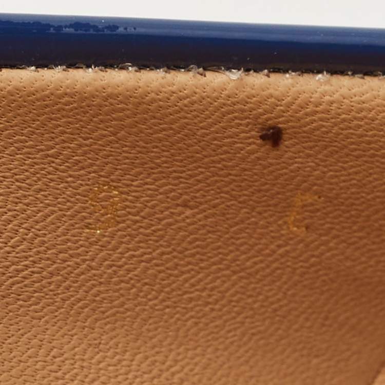 Pre Owned Salvatore Ferragamo Blue Patent Leather Vara Bow Pumps Size 39.5