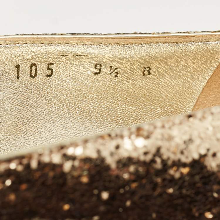 Pre Owned Salvatore Ferragamo Gold Glitter Varina Bow Ballet Flats Size 40