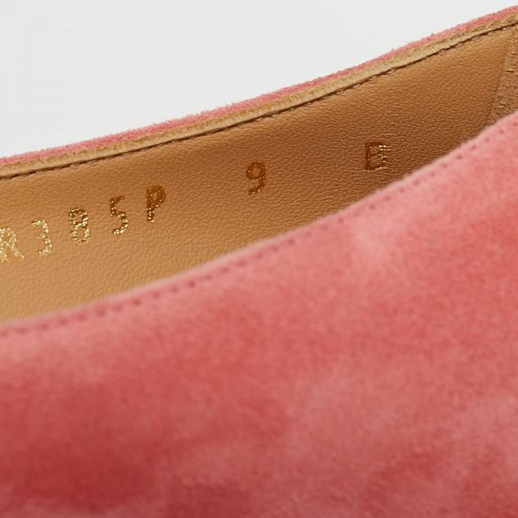 Pre Owned Salvatore Ferragamo Pink Suede Bow Peep Toe Pumps Size 39.5