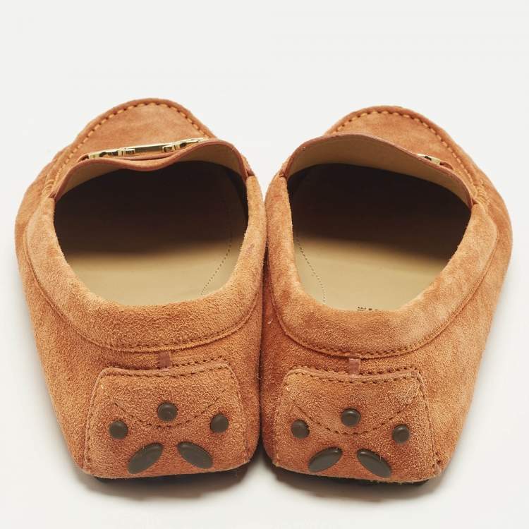 Pre Owned Salvatore Ferragamo Orange Suede Slip On Gancini Loafers Size 39.5