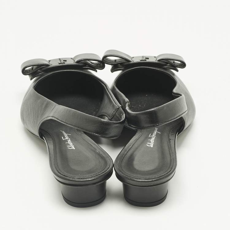 Pre Owned Salvatore Ferragamo Black Leather Viva Slingback Flats Size 38