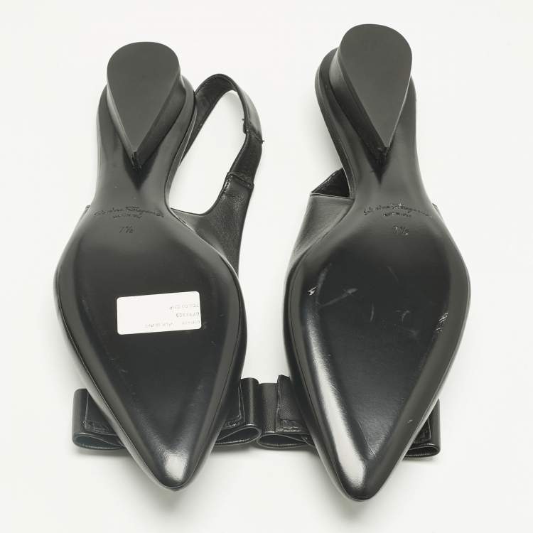 Pre Owned Salvatore Ferragamo Black Leather Viva Slingback Flats Size 38