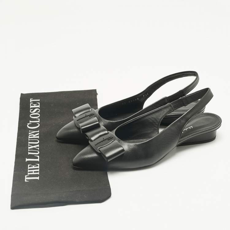 Pre Owned Salvatore Ferragamo Black Leather Viva Slingback Flats Size 38