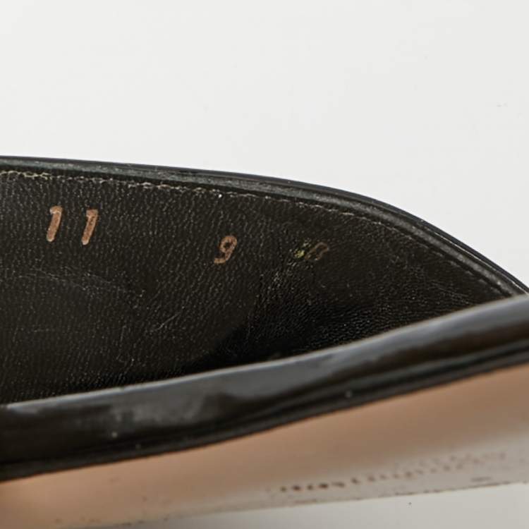 Pre Owned Salvatore Ferragamo Black Patent Leather Vara Bow Open Toe Flats Size 39.5