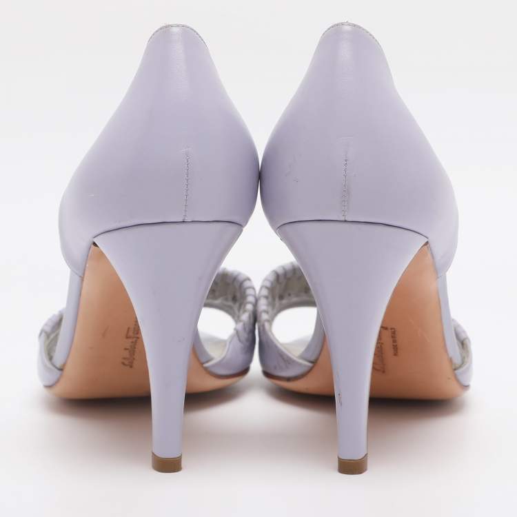 Pre Owned Salvatore Ferragamo Purple Leather Open Toe Pumps Size 37