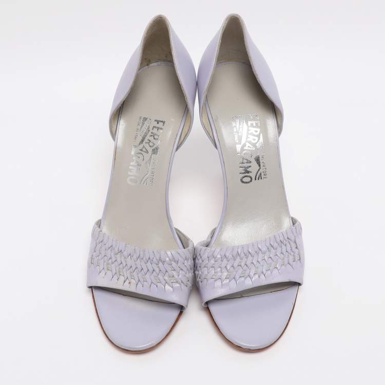 Pre Owned Salvatore Ferragamo Purple Leather Open Toe Pumps Size 37