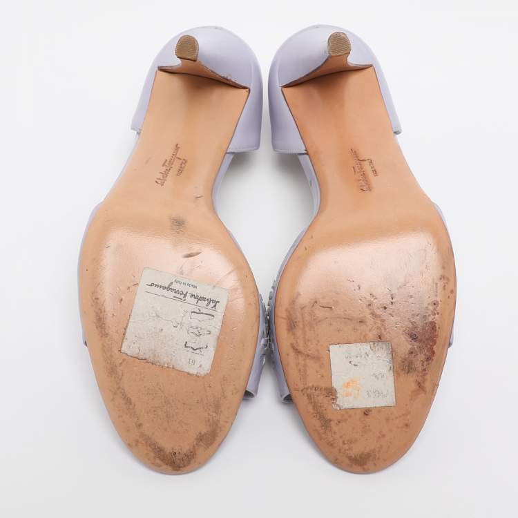 Pre Owned Salvatore Ferragamo Purple Leather Open Toe Pumps Size 37
