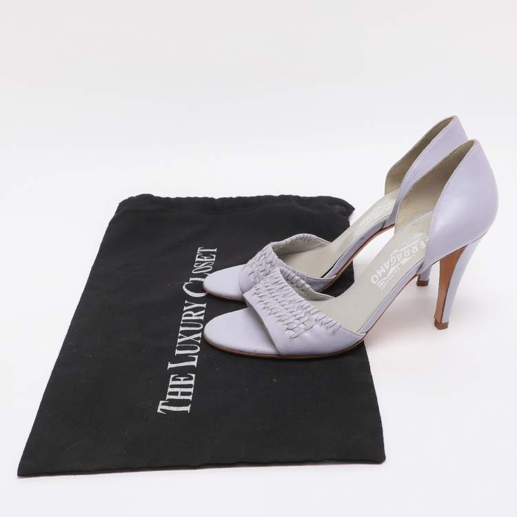 Pre Owned Salvatore Ferragamo Purple Leather Open Toe Pumps Size 37