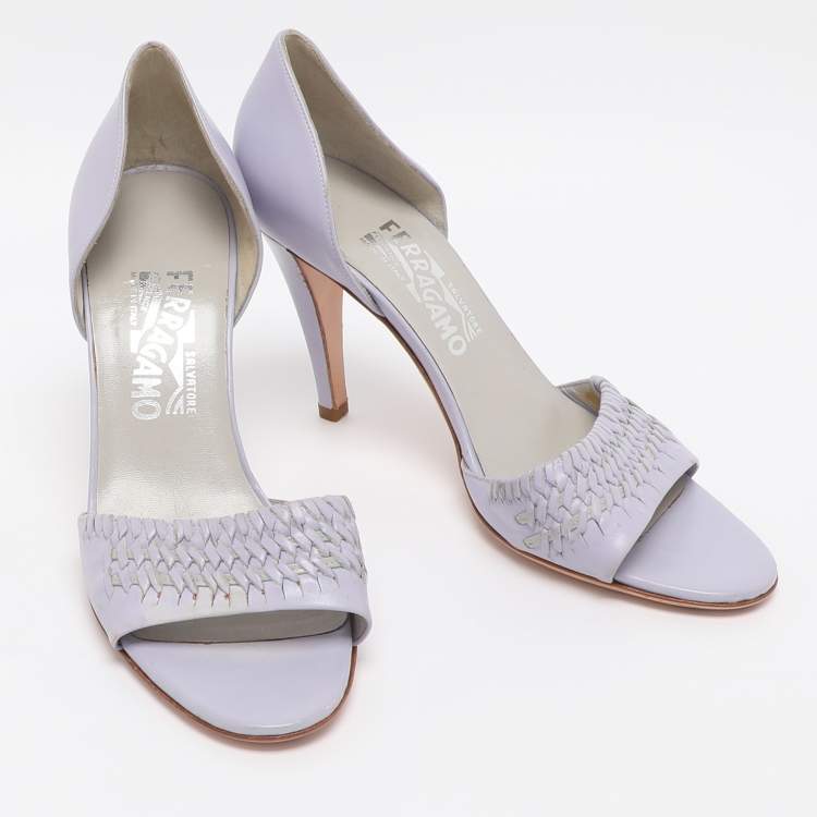 Pre Owned Salvatore Ferragamo Purple Leather Open Toe Pumps Size 37