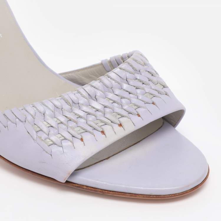 Pre Owned Salvatore Ferragamo Purple Leather Open Toe Pumps Size 37