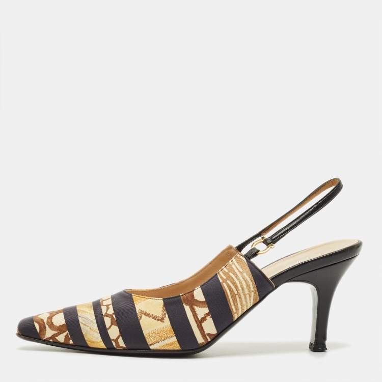 Pre Owned Salvatore Ferragamo Size 38.5 Multicolor Fabric Slingback Pumps