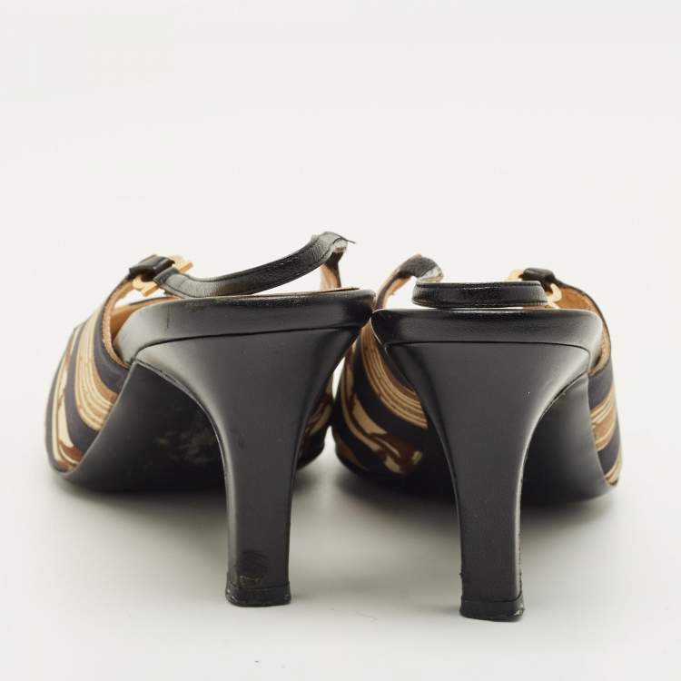 Pre Owned Salvatore Ferragamo Size 38.5 Multicolor Fabric Slingback Pumps