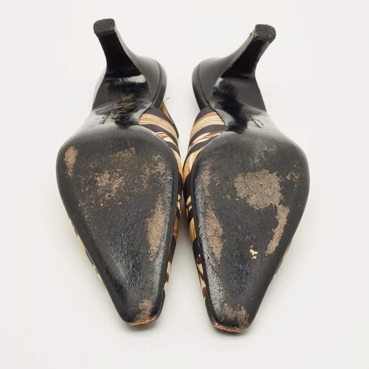 Pre Owned Salvatore Ferragamo Size 38.5 Multicolor Fabric Slingback Pumps