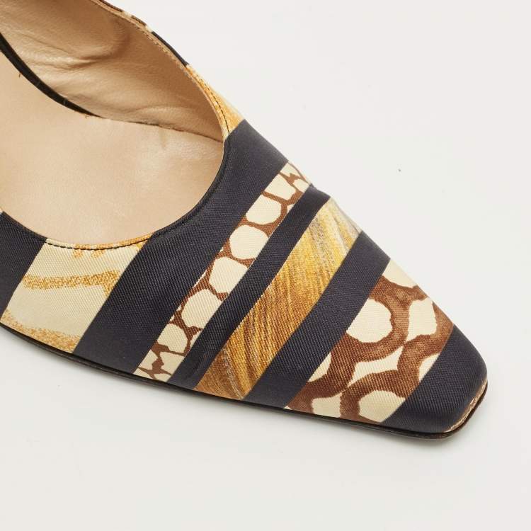 Pre Owned Salvatore Ferragamo Size 38.5 Multicolor Fabric Slingback Pumps