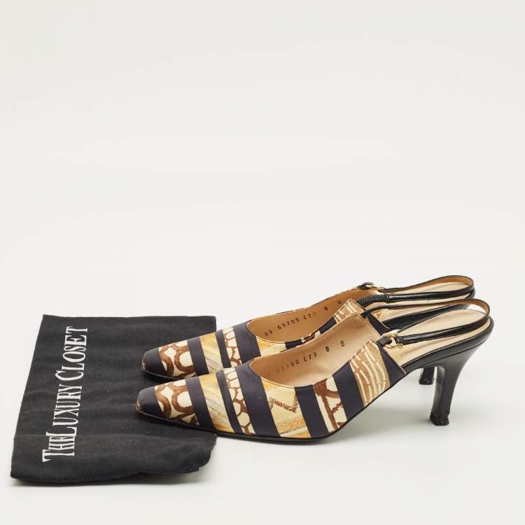 Pre Owned Salvatore Ferragamo Size 38.5 Multicolor Fabric Slingback Pumps