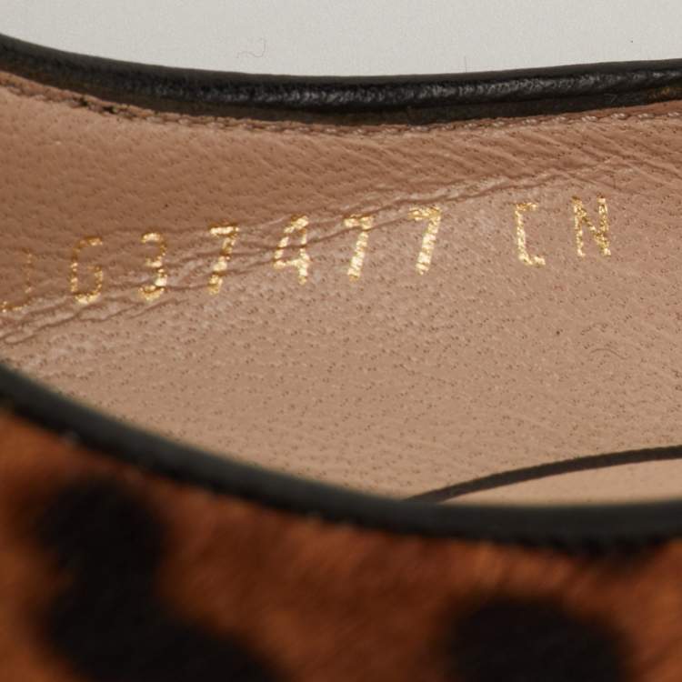 Pre Owned Salvatore Ferragamo Size 35.5 Brown/Black Leopard Calf Hair and Leather Bow Detail Pumps 