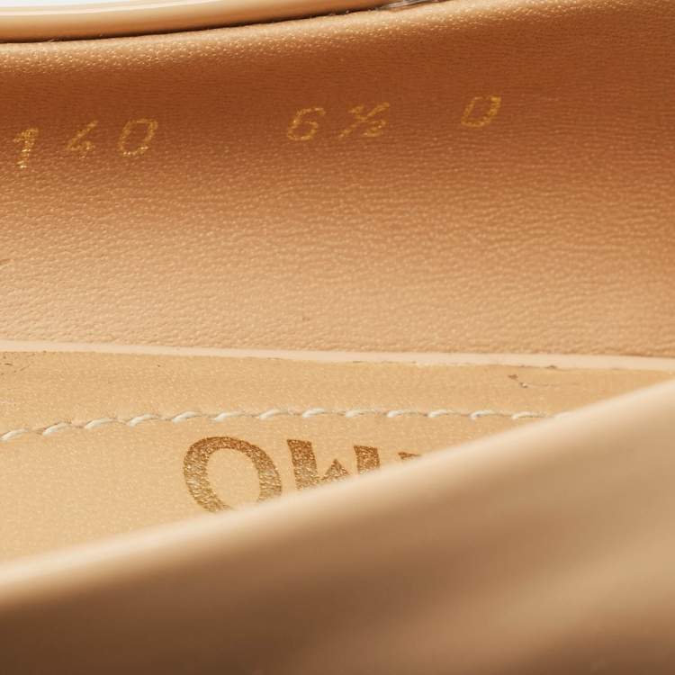 Pre Owned Salvatore Ferragamo Varina Size 37 Beige Patent Leather Ballet Flats