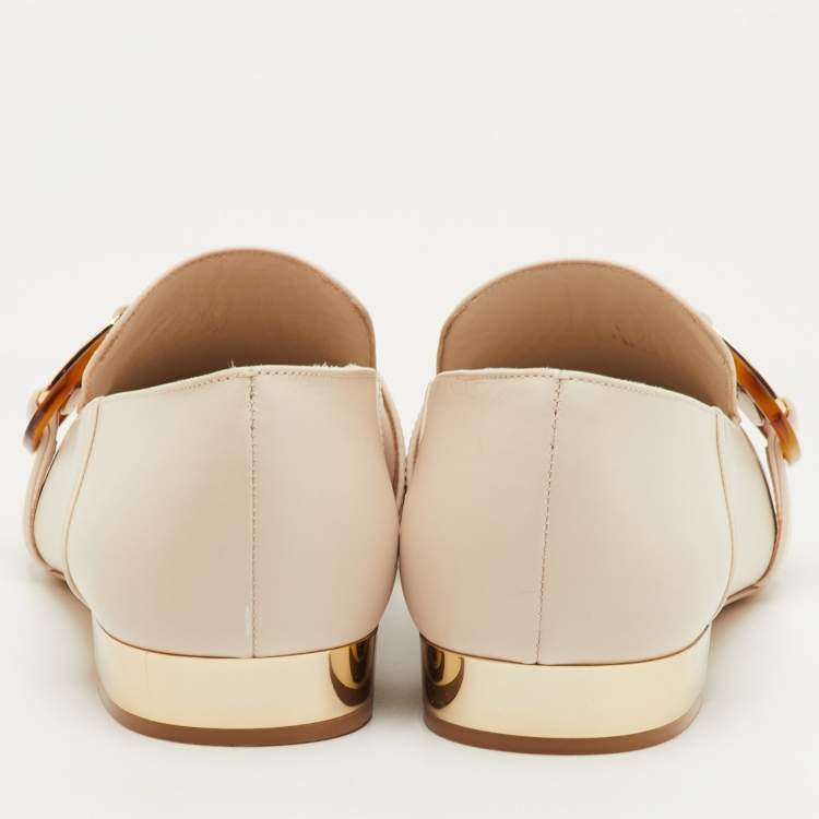 Pre Owned Salvatore Ferragamo Size 41 Slip On Cream Leather Loafers