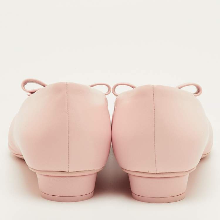Pre Owned Salvatore Ferragamo Viva Bow Size 40.5 Pink Leather Ballet Flats