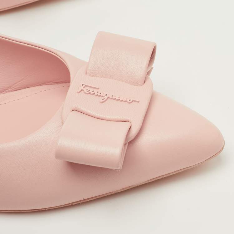 Pre Owned Salvatore Ferragamo Viva Bow Size 40.5 Pink Leather Ballet Flats