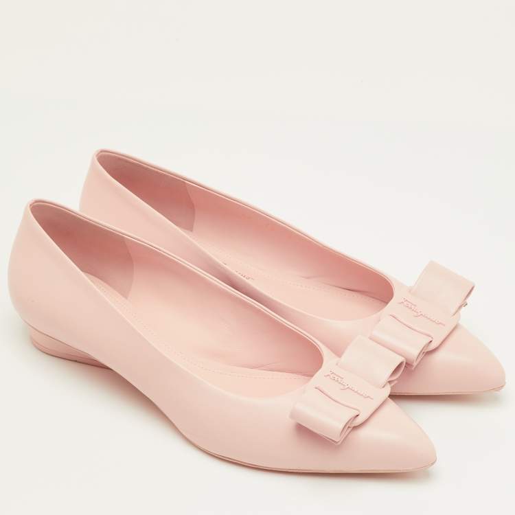Pre Owned Salvatore Ferragamo Viva Bow Size 40.5 Pink Leather Ballet Flats