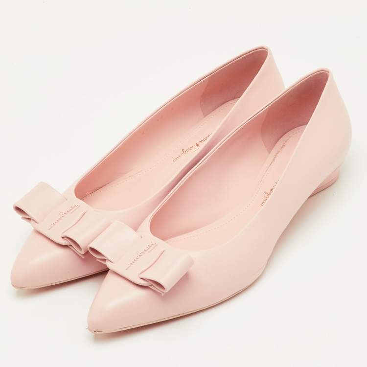 Pre Owned Salvatore Ferragamo Viva Bow Size 40.5 Pink Leather Ballet Flats