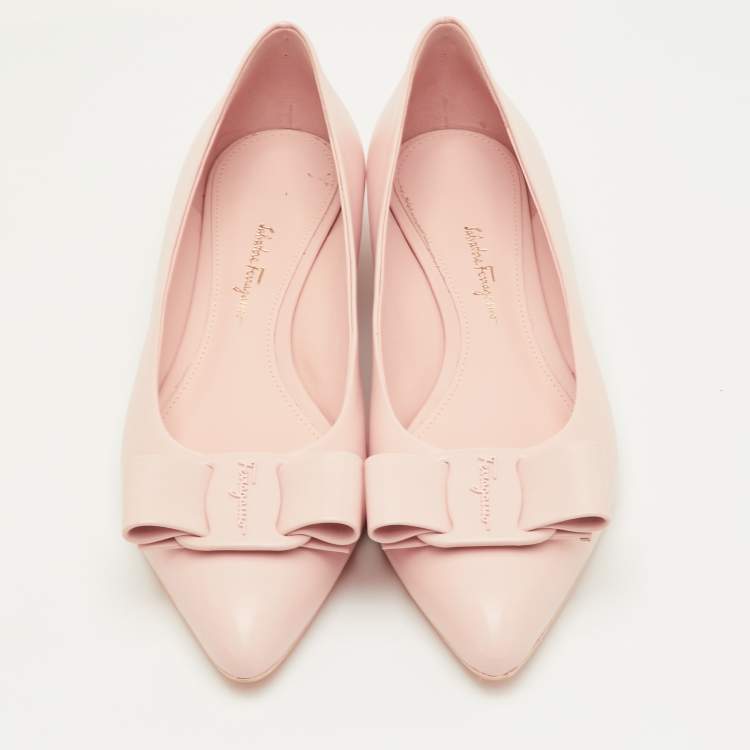 Pre Owned Salvatore Ferragamo Viva Bow Size 40.5 Pink Leather Ballet Flats