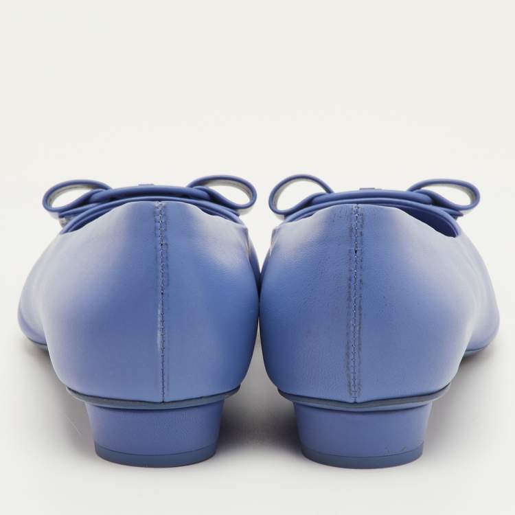 Pre Owned Salvatore Ferragamo Viva Bow Size 41 Blue Leather Ballet Flats