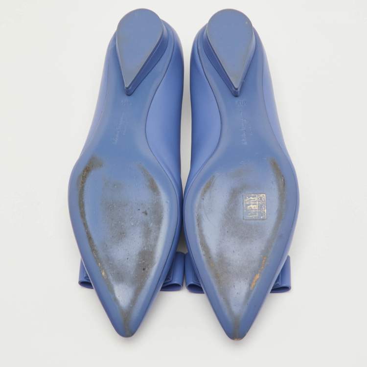 Pre Owned Salvatore Ferragamo Viva Bow Size 41 Blue Leather Ballet Flats