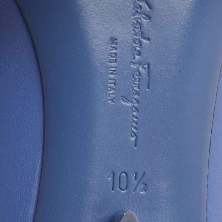 Pre Owned Salvatore Ferragamo Viva Bow Size 41 Blue Leather Ballet Flats