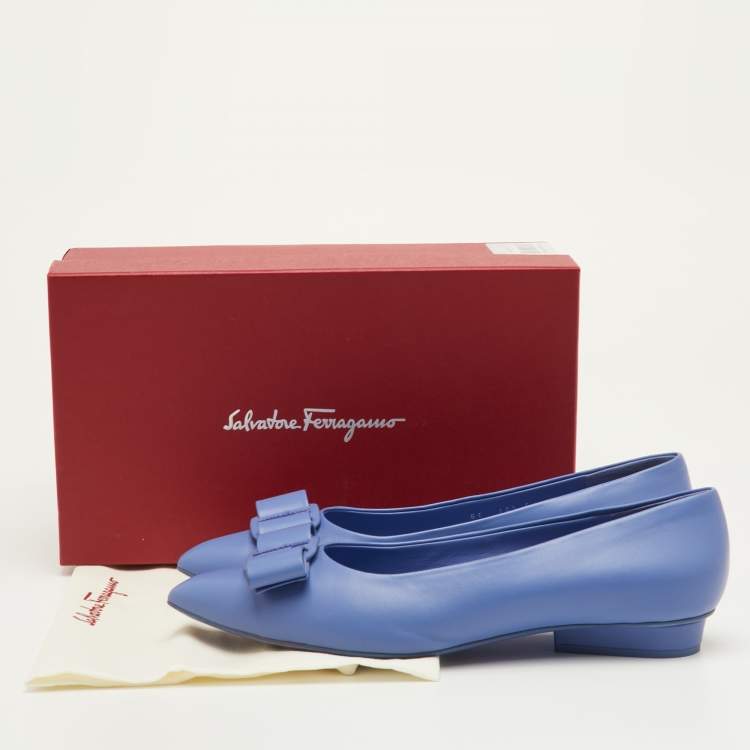 Pre Owned Salvatore Ferragamo Viva Bow Size 41 Blue Leather Ballet Flats