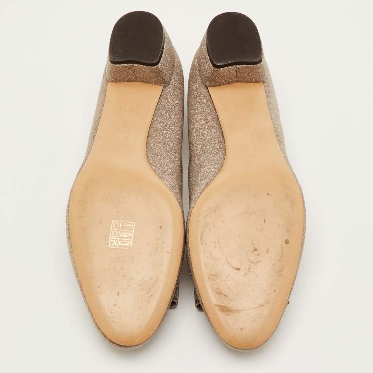 Pre Owned Salvatore Ferragamo Vara Bow Size 41 Metallic Glitter Fabric Pumps