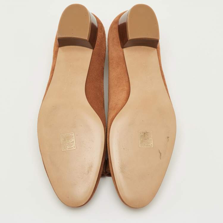 مملوكة مسبقًا Salvatore Ferragamo Vara Size 40.5 Brown Suede Ballet Flats