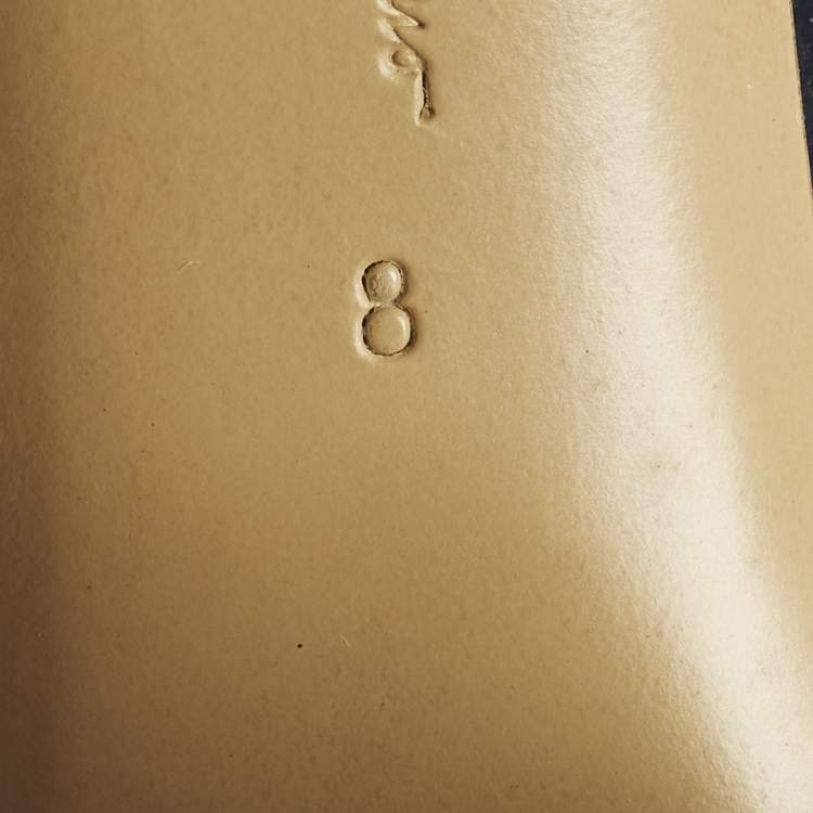 Pre Owned Salvatore Ferragamo Garda Size 38.5 Navy Blue Patent Leather Block Heel Pumps