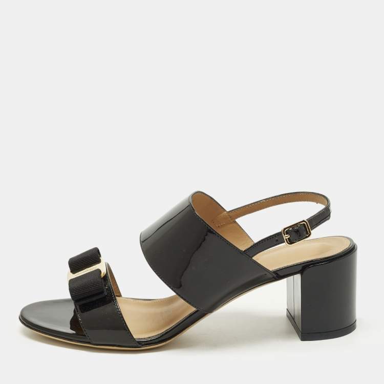 Pre Owned Salvatore Ferragamo Giulia Size 38 Black Patent Leather Slingback Sandals