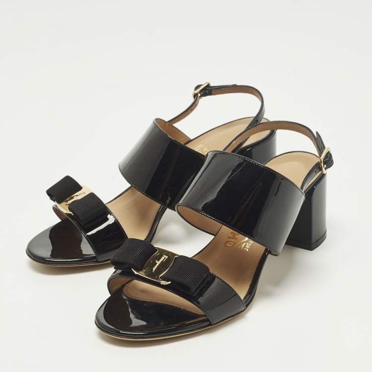 Pre Owned Salvatore Ferragamo Giulia Size 38 Black Patent Leather Slingback Sandals