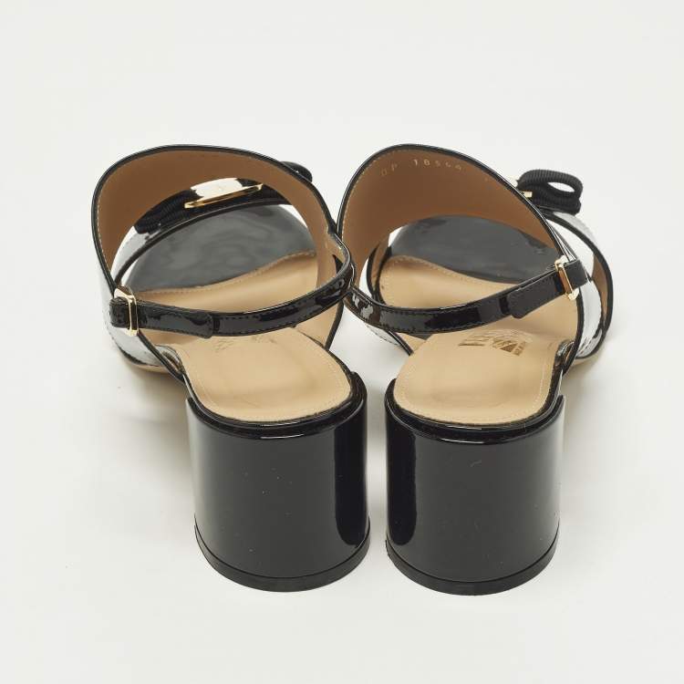 Pre Owned Salvatore Ferragamo Giulia Size 38 Black Patent Leather Slingback Sandals