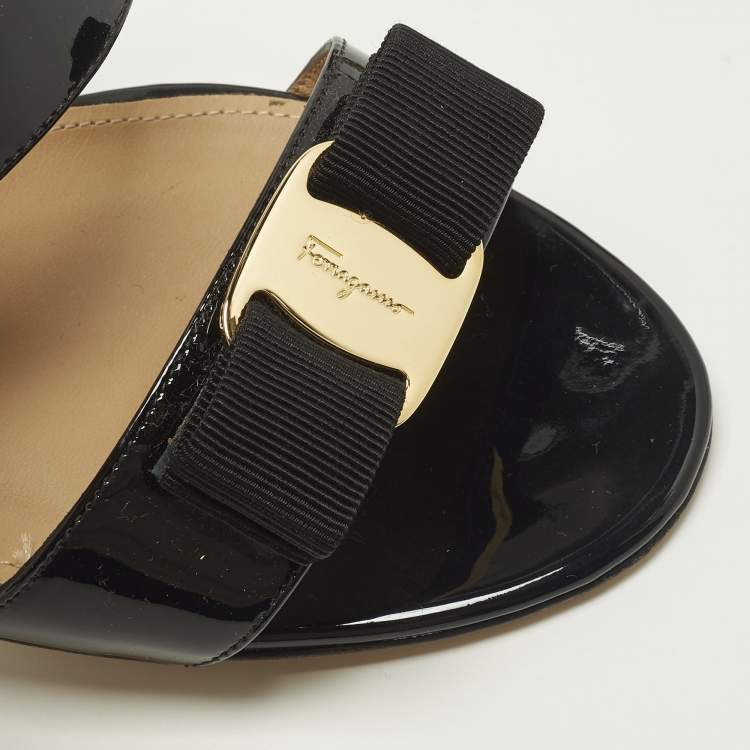 Pre Owned Salvatore Ferragamo Giulia Size 38 Black Patent Leather Slingback Sandals