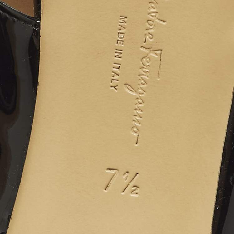 Pre Owned Salvatore Ferragamo Giulia Size 38 Black Patent Leather Slingback Sandals