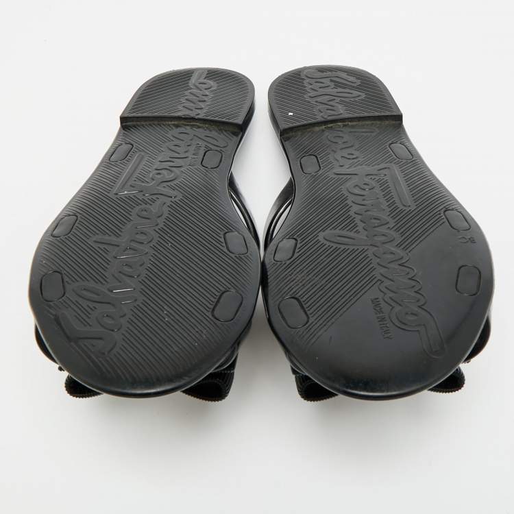 Pre Owned Salvatore Ferragamo Lylia Vara Size 38.5 Black Jelly Flat Slides 