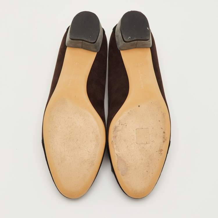 Pre Owned Salvatore Ferragamo Vara Bow Size 41 Multicolor Suede Block Heel Pumps