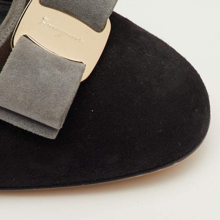 Pre Owned Salvatore Ferragamo Vara Bow Size 41 Multicolor Suede Block Heel Pumps