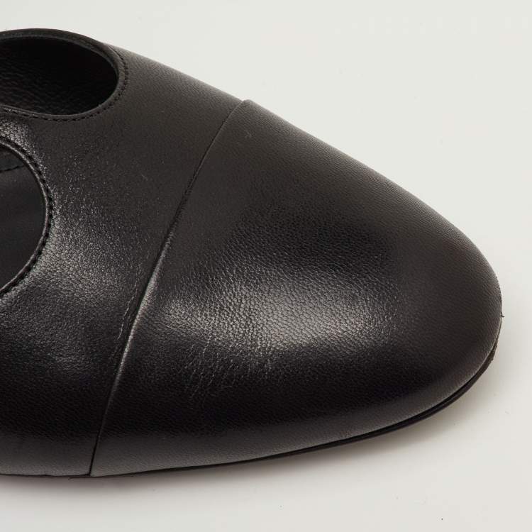 Pre Owned Salvatore Ferragamo Size 39.5 Black Leather T-Strap Ballet Flats