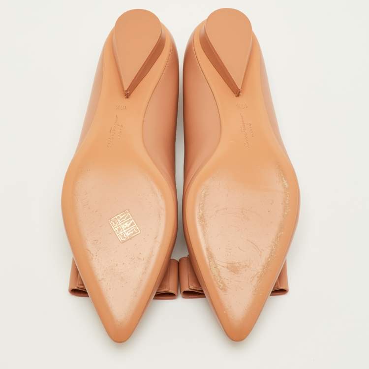 Pre Owned Salvatore Ferragamo Viva Bow Size 41 Blush Beige Leather Ballet Flats